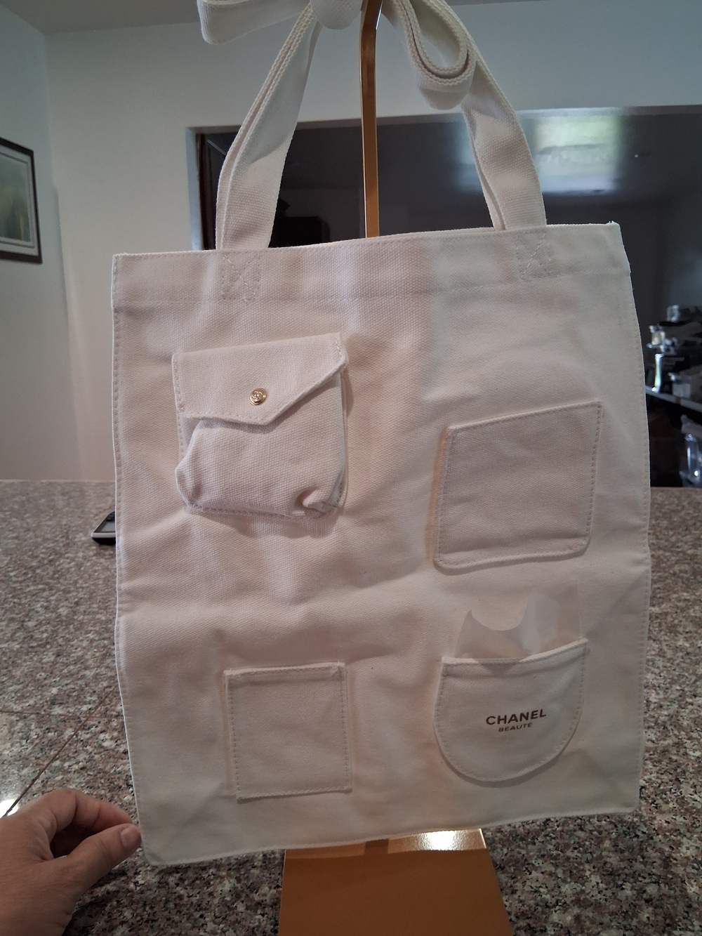 CHANEL GWP White Canvas Pocket Tote Bag.New